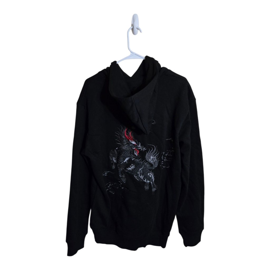 Koisea Hoodie Mens Xl Black Embroidered Dragon Graphic Pullover Streetwear